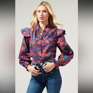 Sugarlips Vibrant Floral Blouse - Pink and Blue
